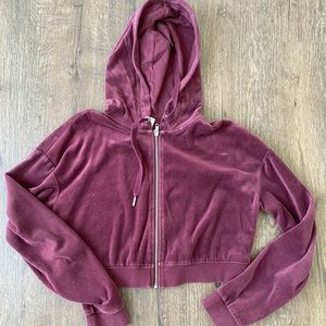 Cropped velvet zip up hoodie